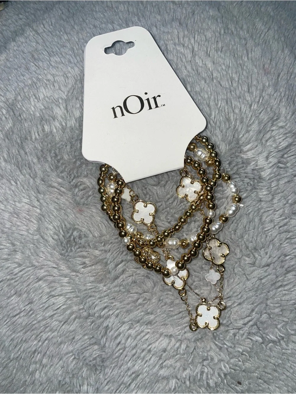 nOir Gold & White Clover Multi-Strand Bracelet